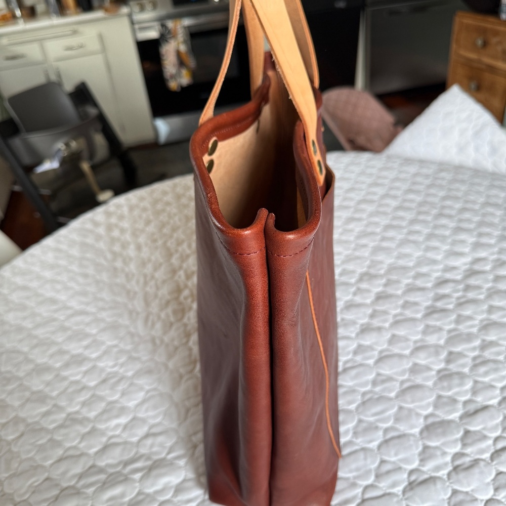 Handmade Thick Leather Tote 18" x 13" x 4" - Picture 6 of 7